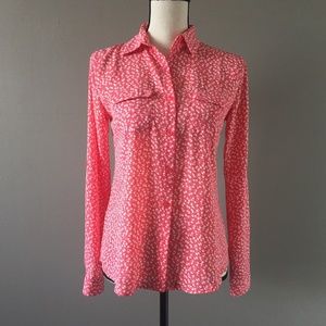LOFT ~ Coral Floral Print Button Down Blouse